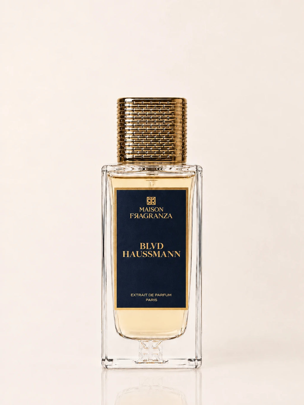 Blvd Haussmann, Extrait de Parfum Maison Fragranza, flacon face fond crème