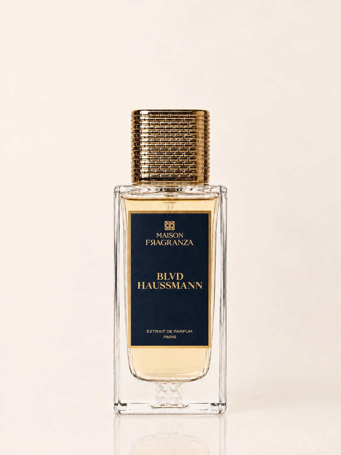 Blvd Haussmann, Extrait de Parfum Maison Fragranza, flacon face fond crème