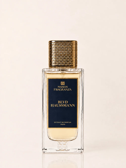 Blvd Haussmann, Extrait de Parfum Maison Fragranza, flacon face fond crème