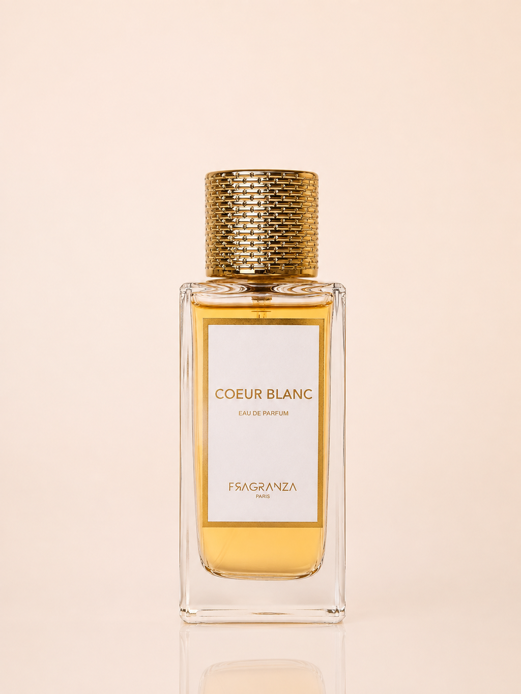 Cœur Blanc, Extrait de Parfum Maison Fragranza, flacon face fond crème