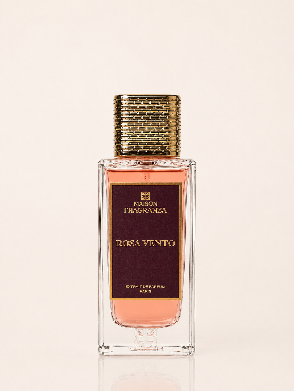 Rosa Vento, Extrait de Parfum Maison Fragranza, flacon face fond crème