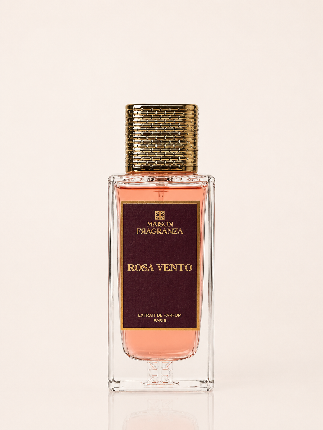 Rosa Vento, Extrait de Parfum Maison Fragranza, flacon face fond crème